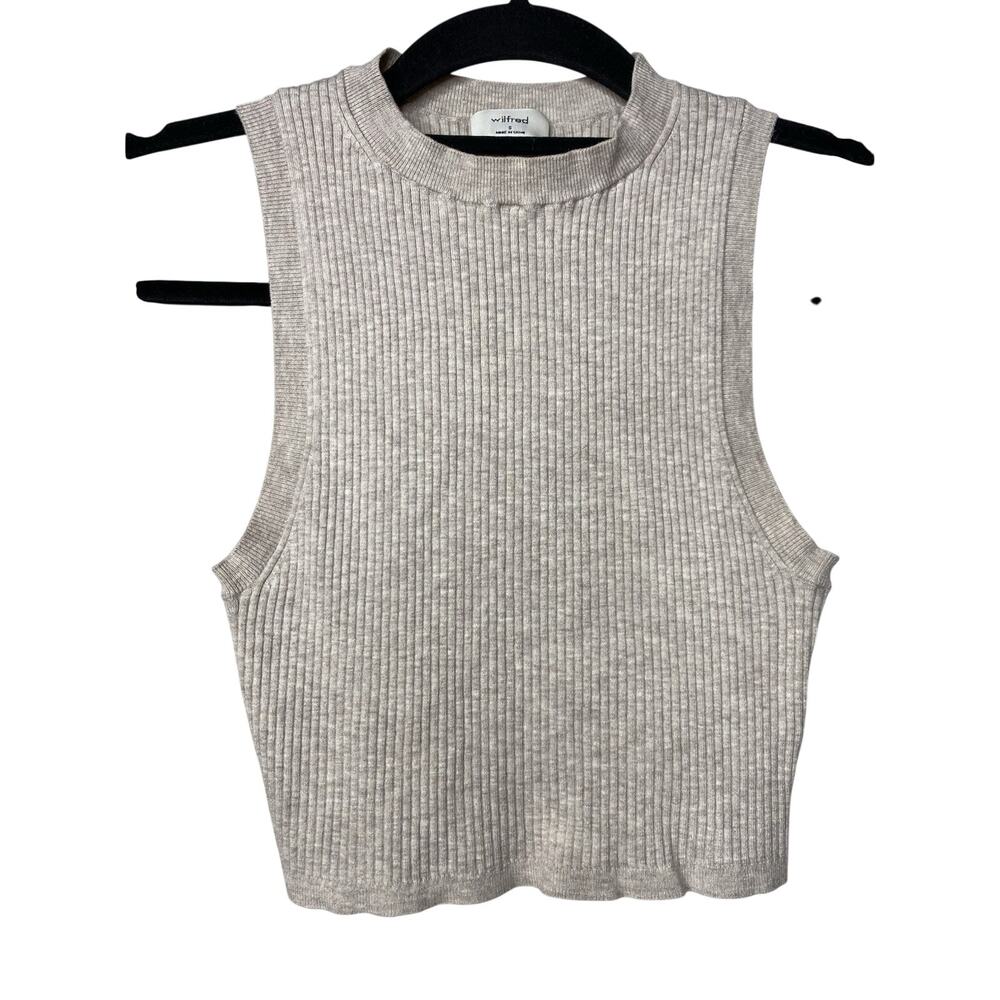 Wilfred Cropped Ribbed Knit Sleeveless Tank Top Brown Women's Small Basic Casual